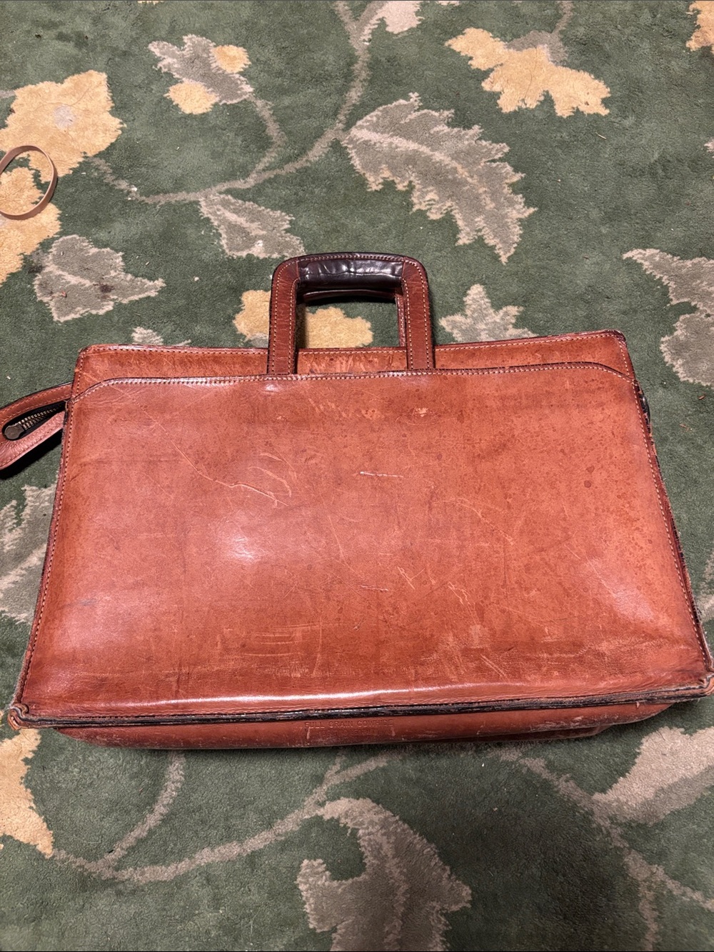 Men's Tan Leather Briefcase with Top Handle
